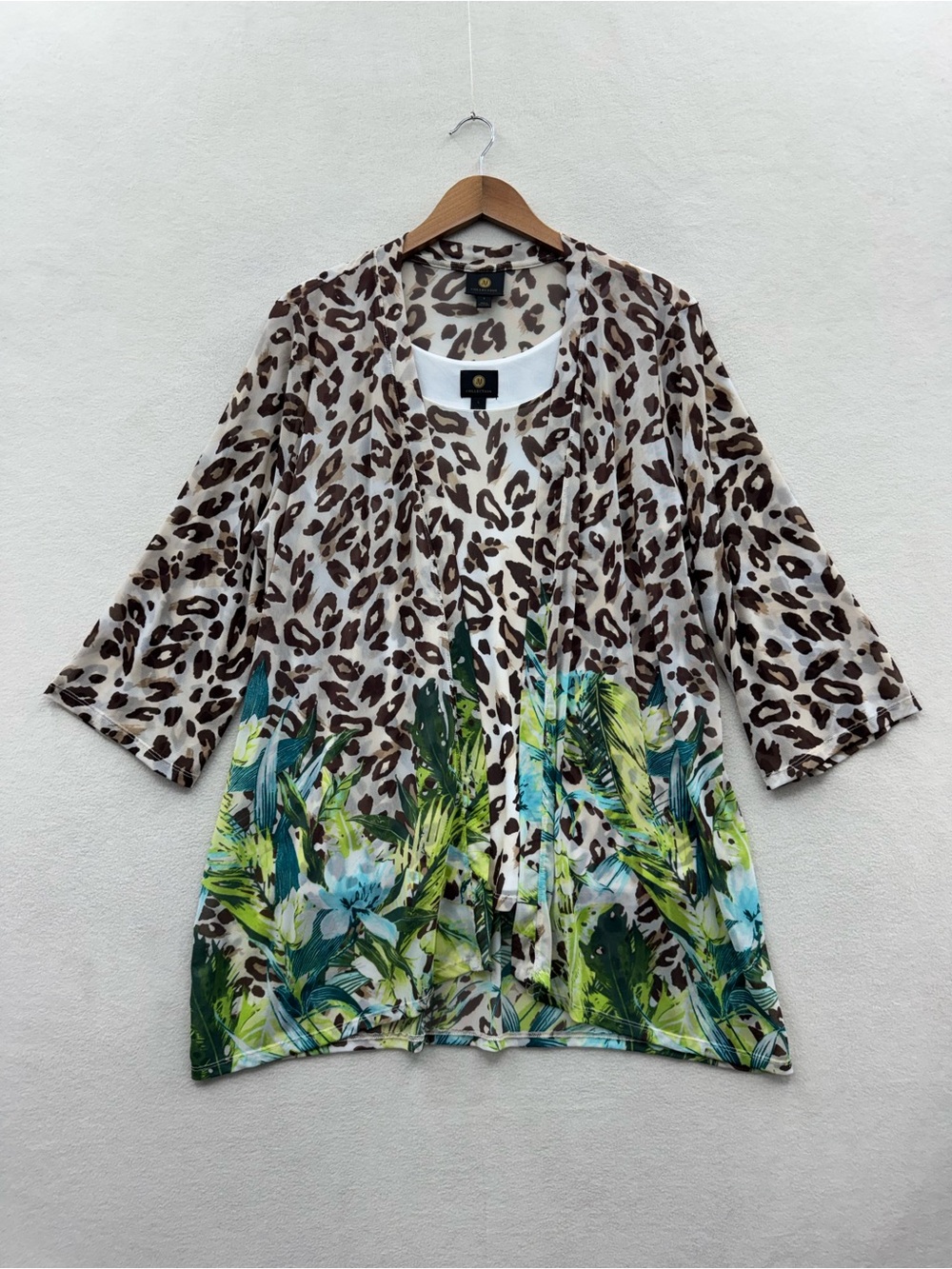 JM Collection Women Large Nylon Mesh Jacket Tank Top Set Animal Leopard